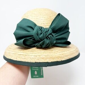 NEW Biltmore Crushable Collection Straw Brimmed Hat with Green Bow